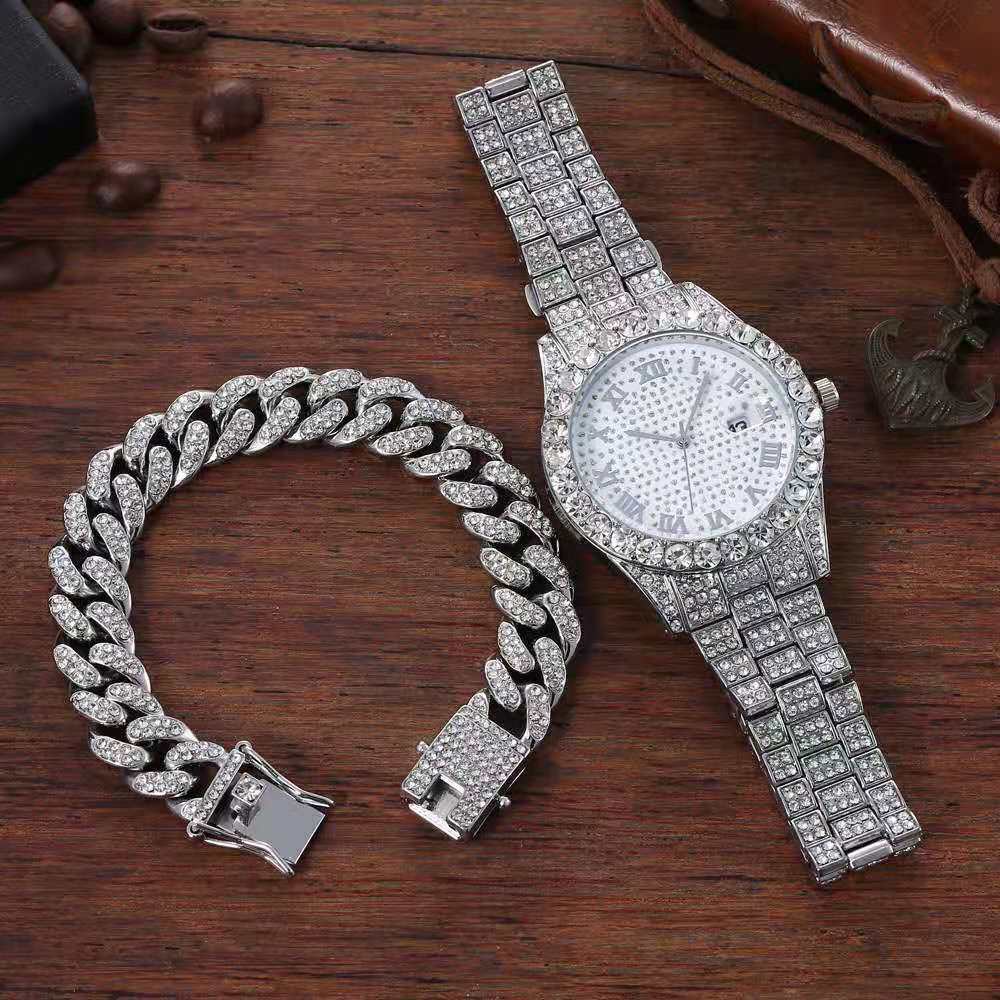 Luxury Watch Miami - جديد الذهب اللون ساعة وسوار كومبو