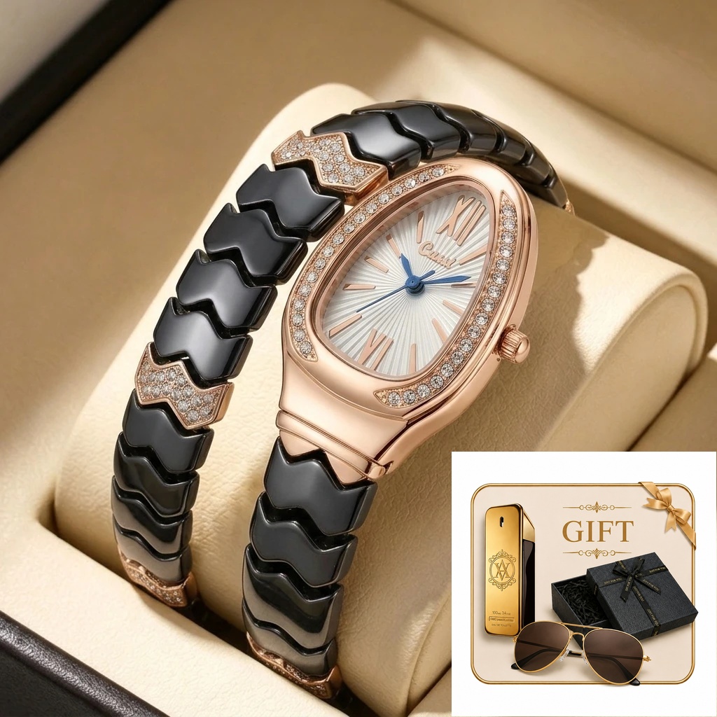 Luxury Watch Gold And Black - طقم هدايا من 4 ساعات كوارتز