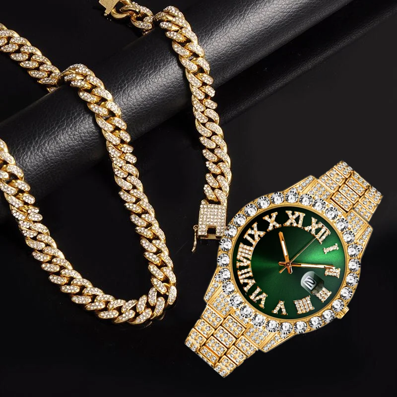 Luxury Watch Miami - ساعة كوارتز فاخرة باللون الذهبي والفضي