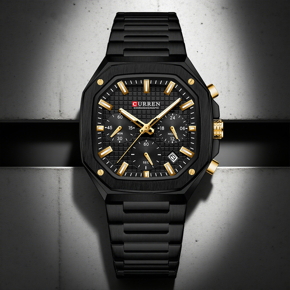 Luxury Watch Gold And Black - ساعة كورين كرونو مربعة فاخرة للرجال
