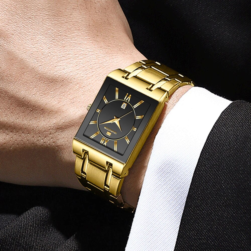 ساعة رجال الأعمال تصميم بسيط ف - مراجعة Luxury Watch Gold And Black وسعره