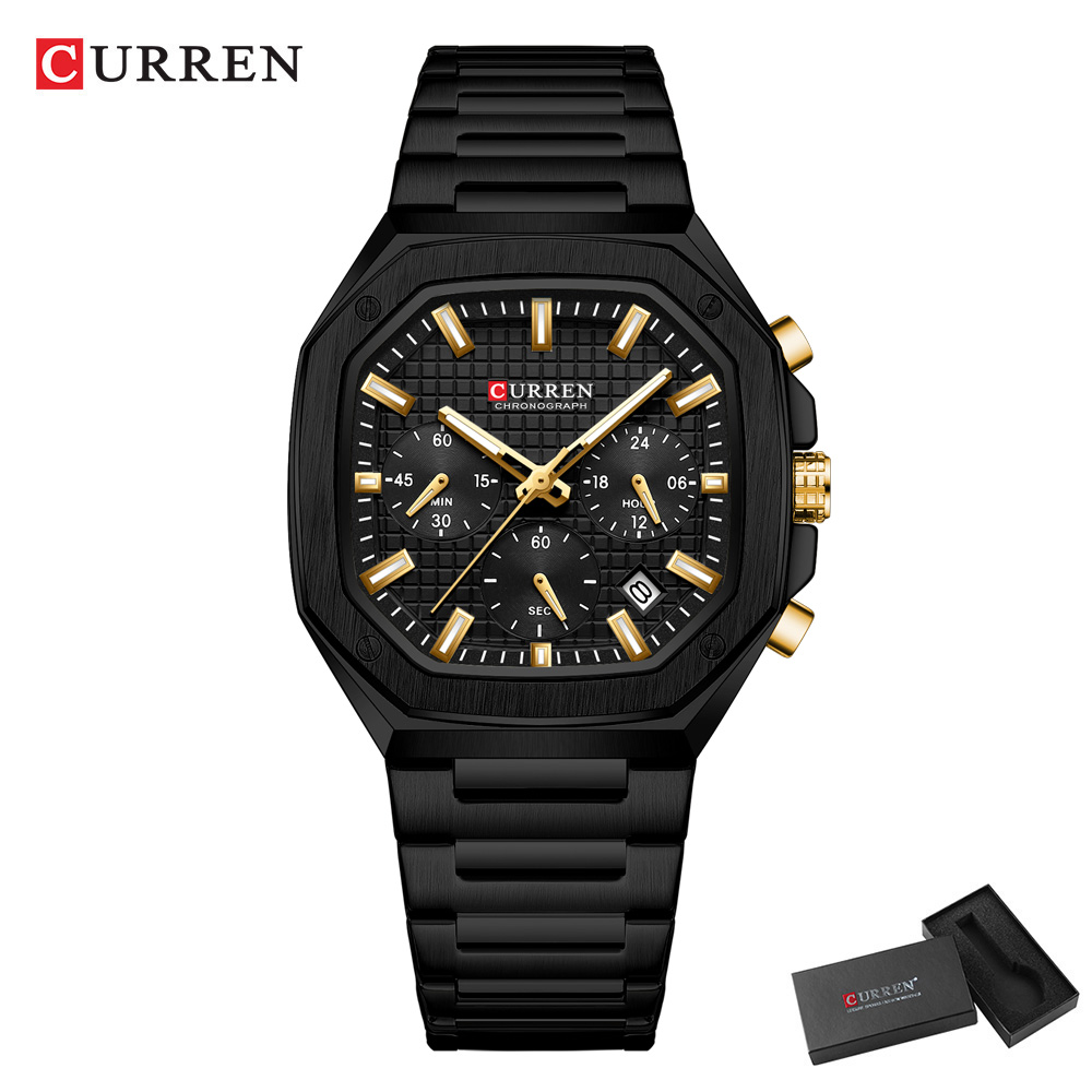 ساعة كورين كرونو مربعة فاخرة ل - مراجعة Luxury Watch Gold And Black وسعره