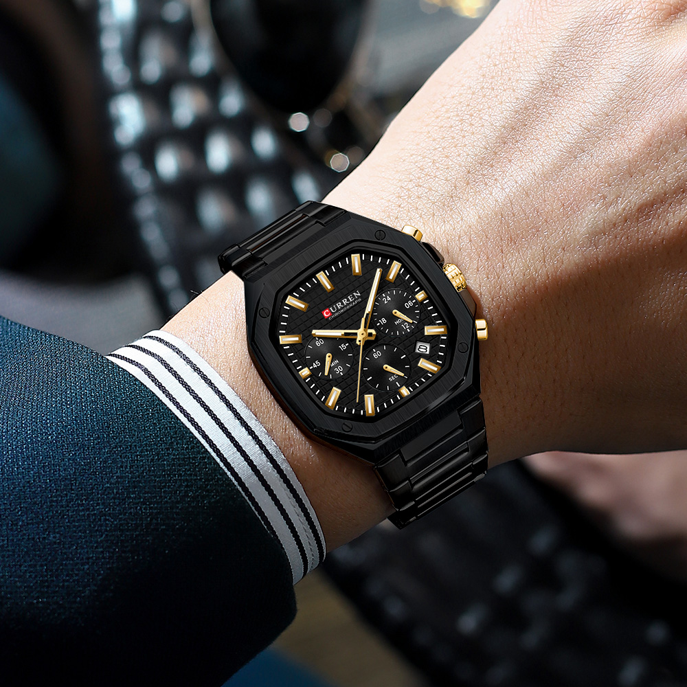 ساعة كورين كرونو مربعة فاخرة ل - مراجعة Luxury Watch Gold And Black وسعره